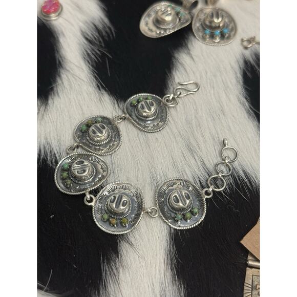 Native American SW Sterling Turquoise Cowboy Cowgirl Hat Western Barbie Bracelet - Picture 2 of 9